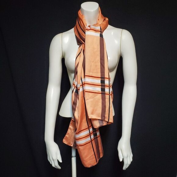 Ozsoy Orange, Brown, & White Plaid Scarf - Picture 2 of 4